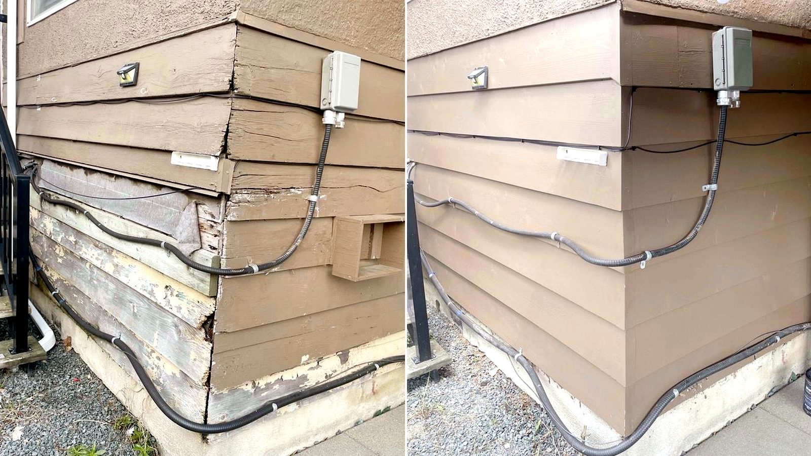 Before and after exterior siding repair in Chilliwack BC by VeryWell Home Services