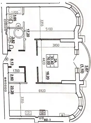 Первый вариант планировки двухкомнатной квартиры 75 м² в ЖК Виндзор