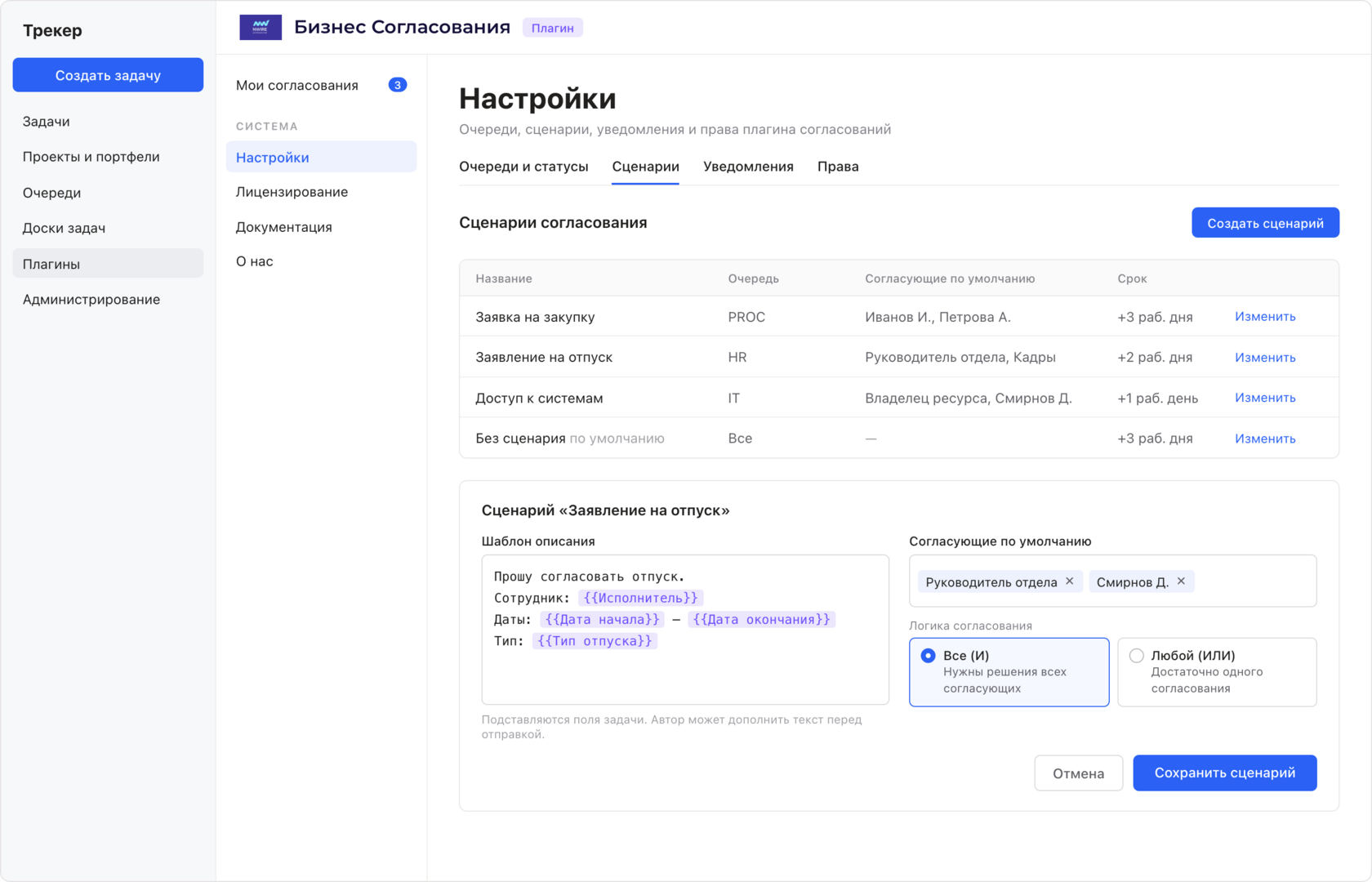 Настройка очередей и статусов при отправке и отказе