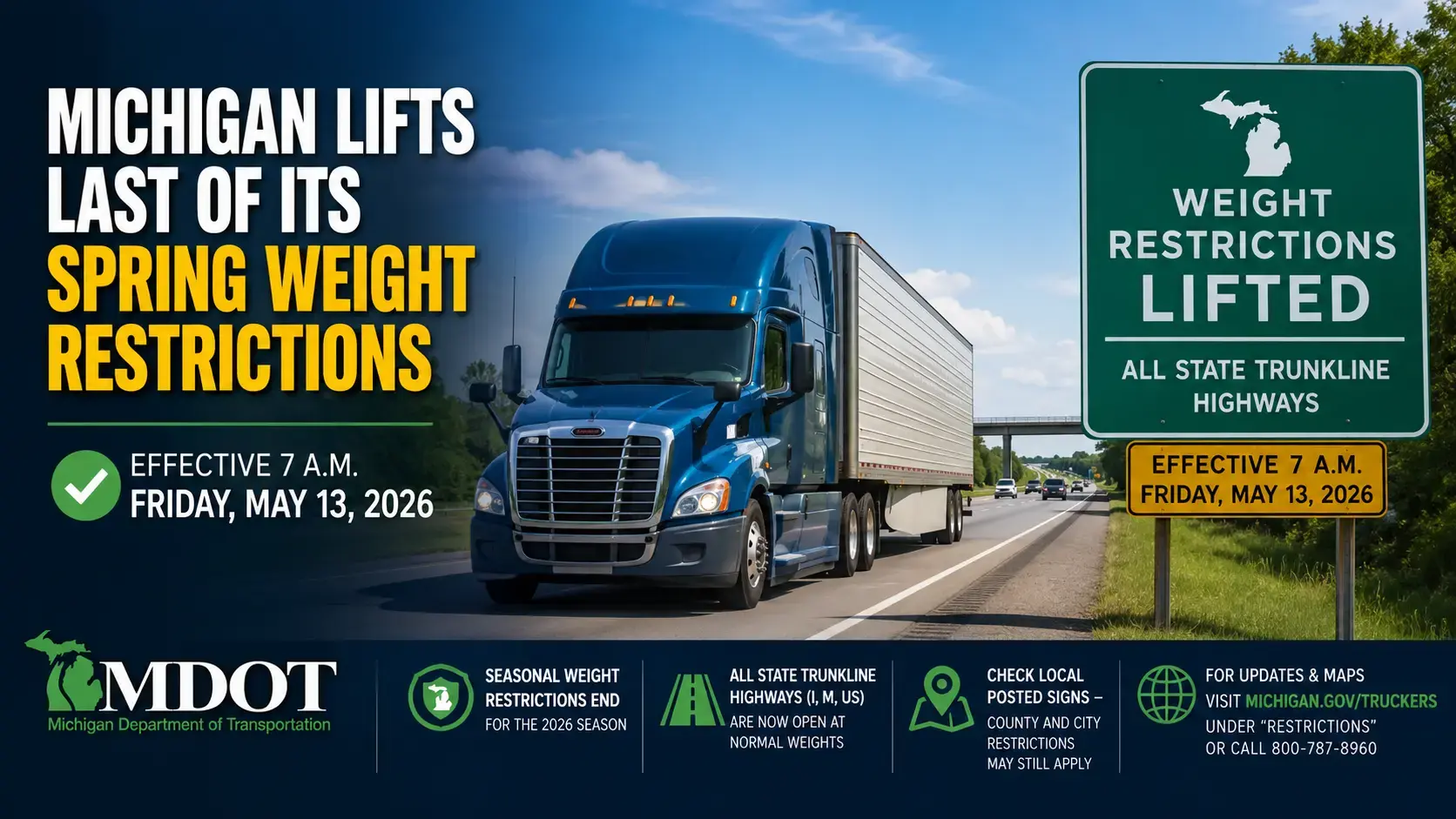 Heavy duty truck on a clear Michigan highway