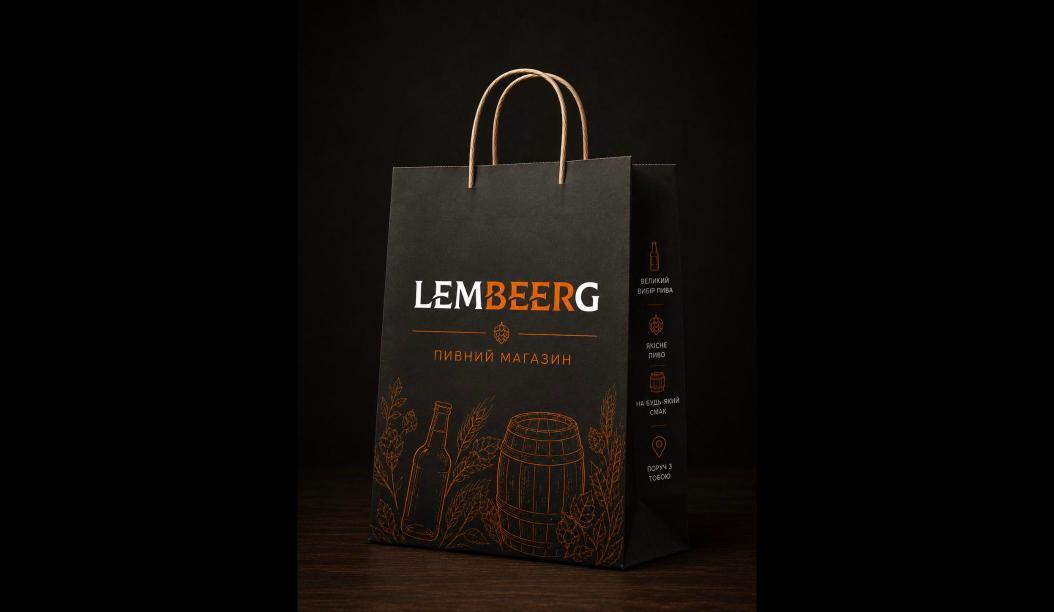 Логотип LEMBEERG на фірмовому пакеті