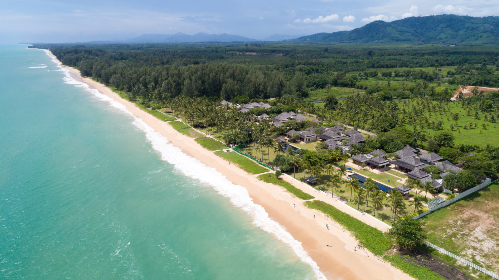 Aerial view of the estate and 70m beach frontage, Natai Beach, Phang Nga