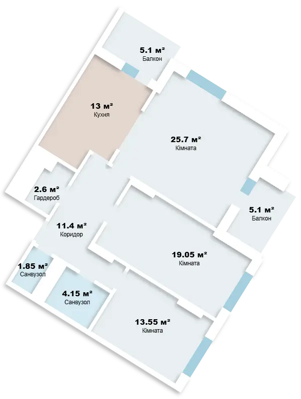 Планировка 3-комнатной квартиры в ЖК Аврора — вариант 1