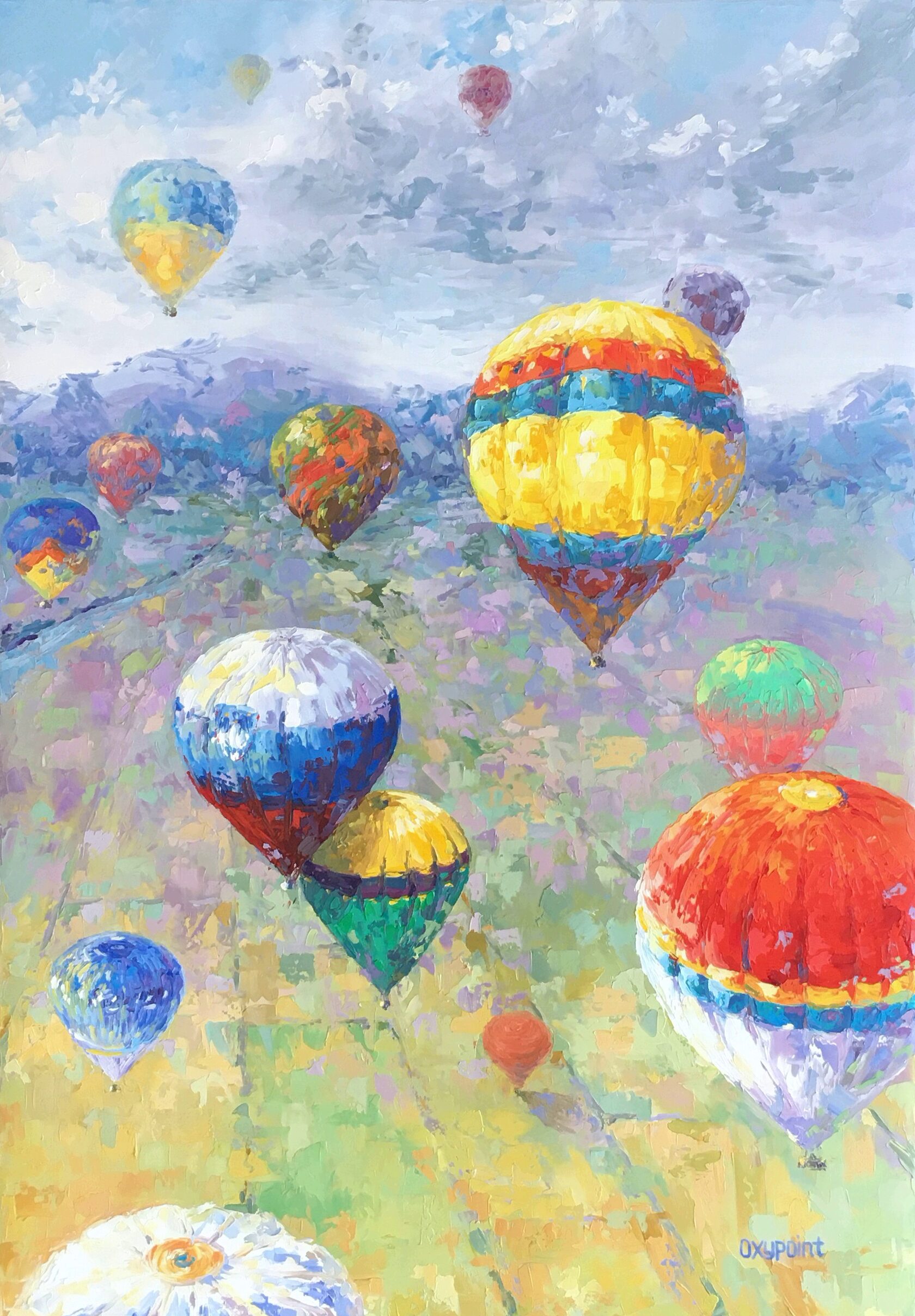 Hot air balloons oil painting 