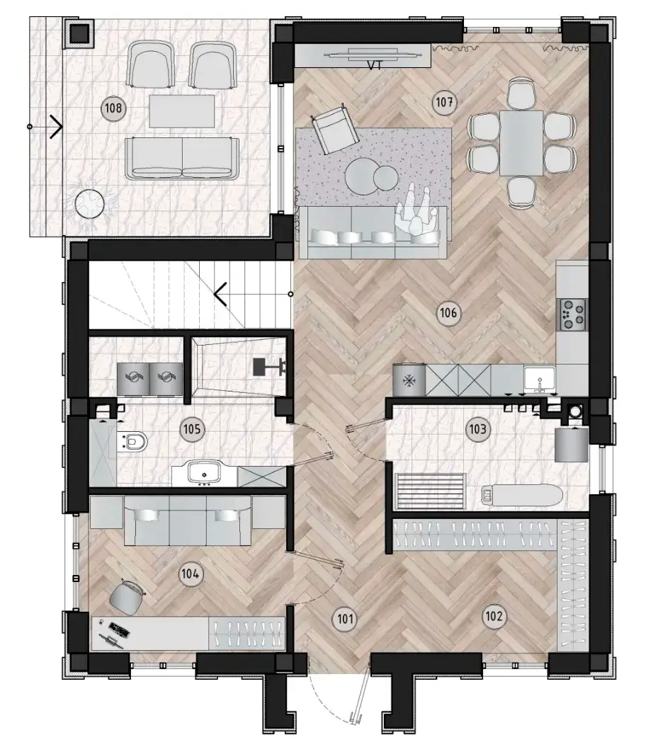 Планировка первого этажа дома площадью 175 м² в MAETOK