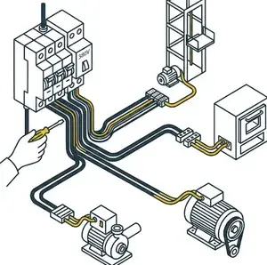 Ilustrație 2D – conectare utilaje 380V: elevatoare, cuptoare, motoare, pompe