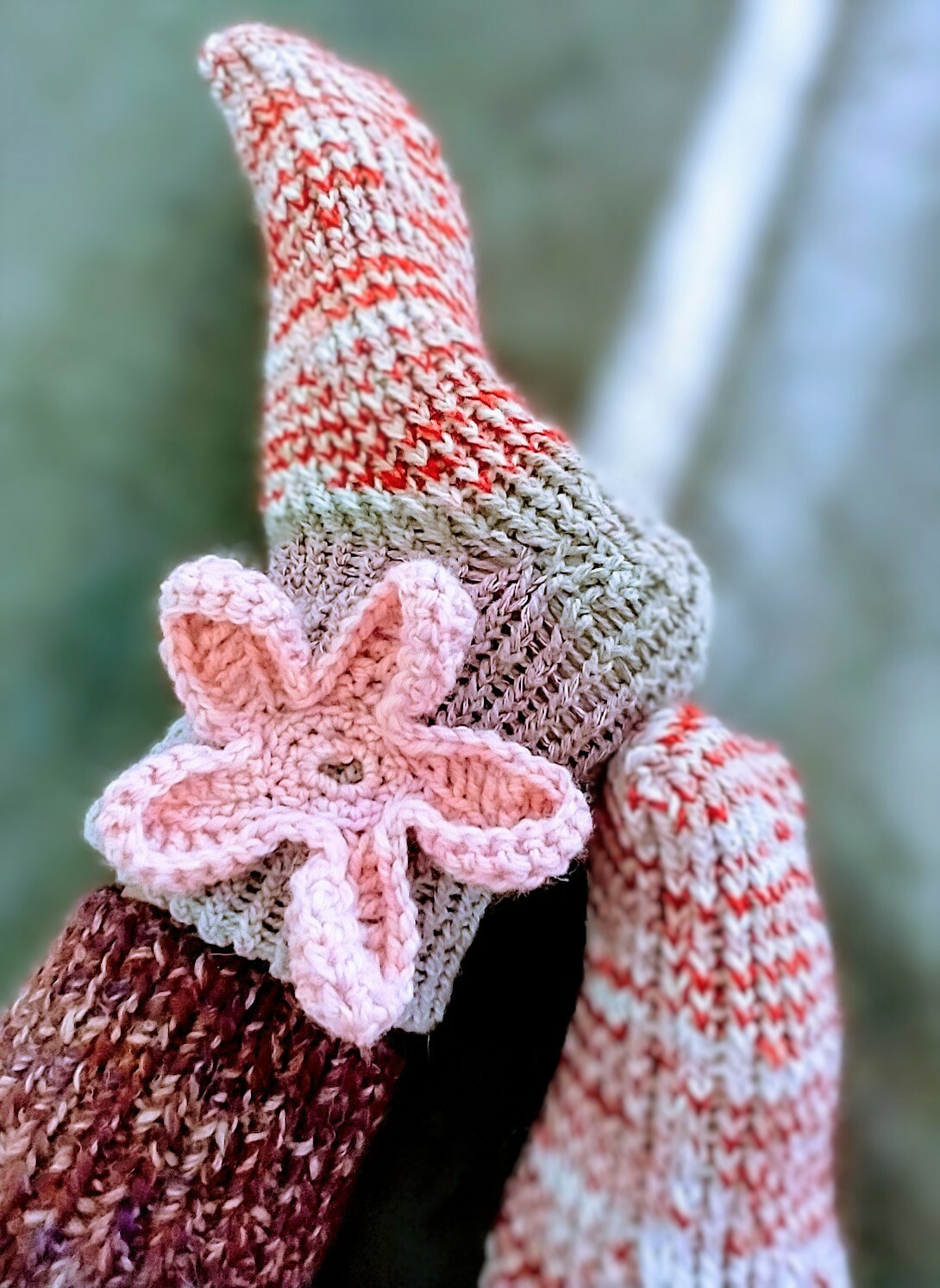 Cute warm socks knitting handcraft wool pink flower exclusive