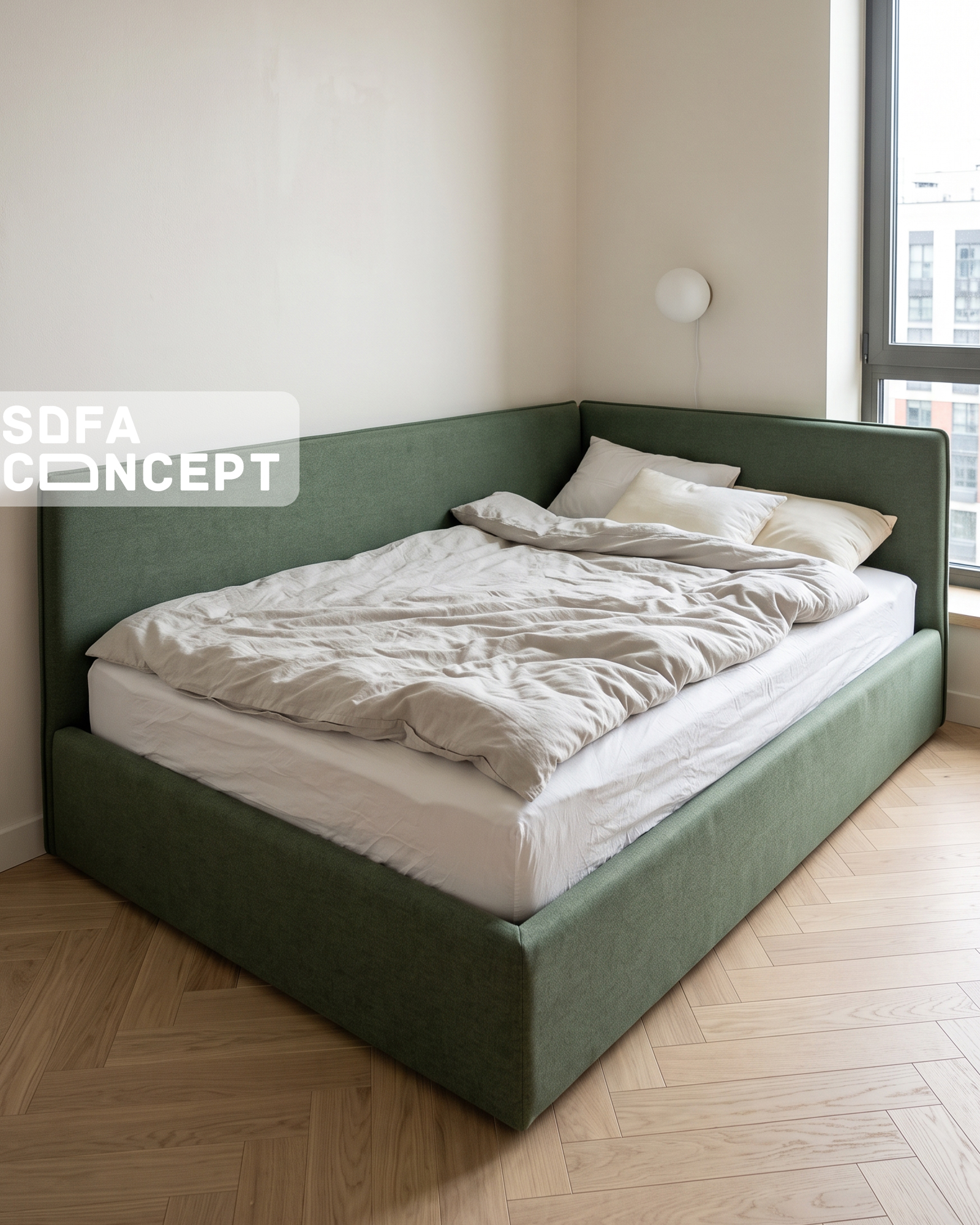 Дитяче ліжко concept №10 у зеленому кольорі з двома м’якими спинками