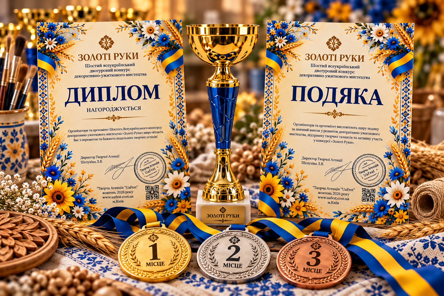 Кубок, медалі, диплом і подяка конкурсу «Золоті Руки»