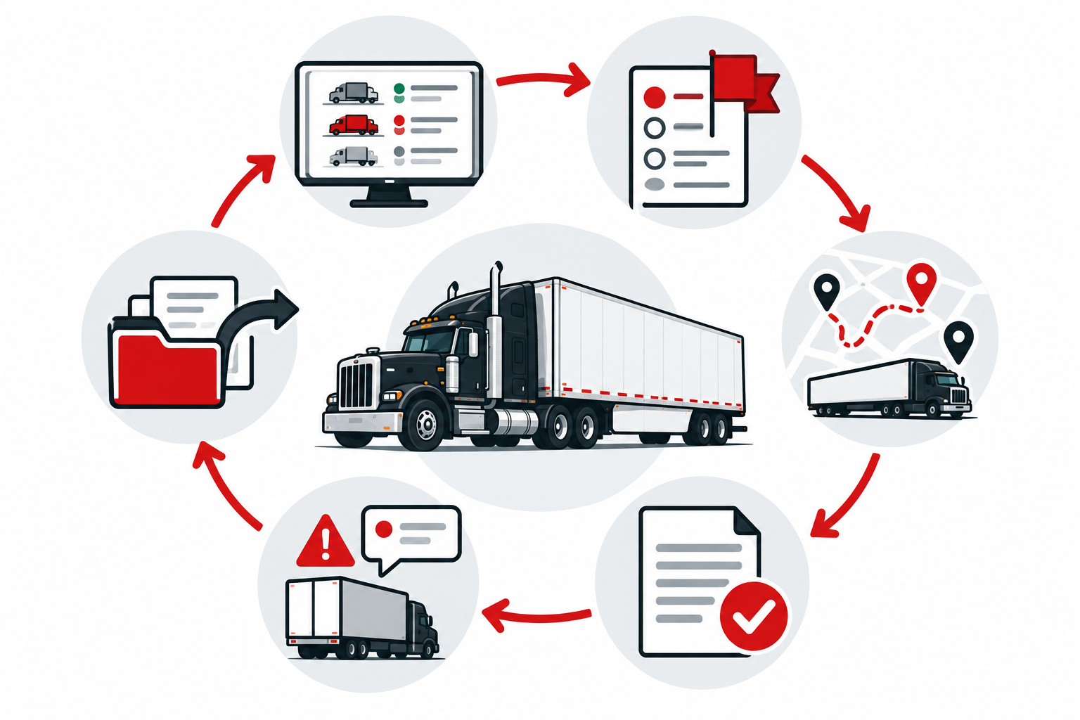 Daily dispatch cycle connecting status review, execution, closeout, and handoff.