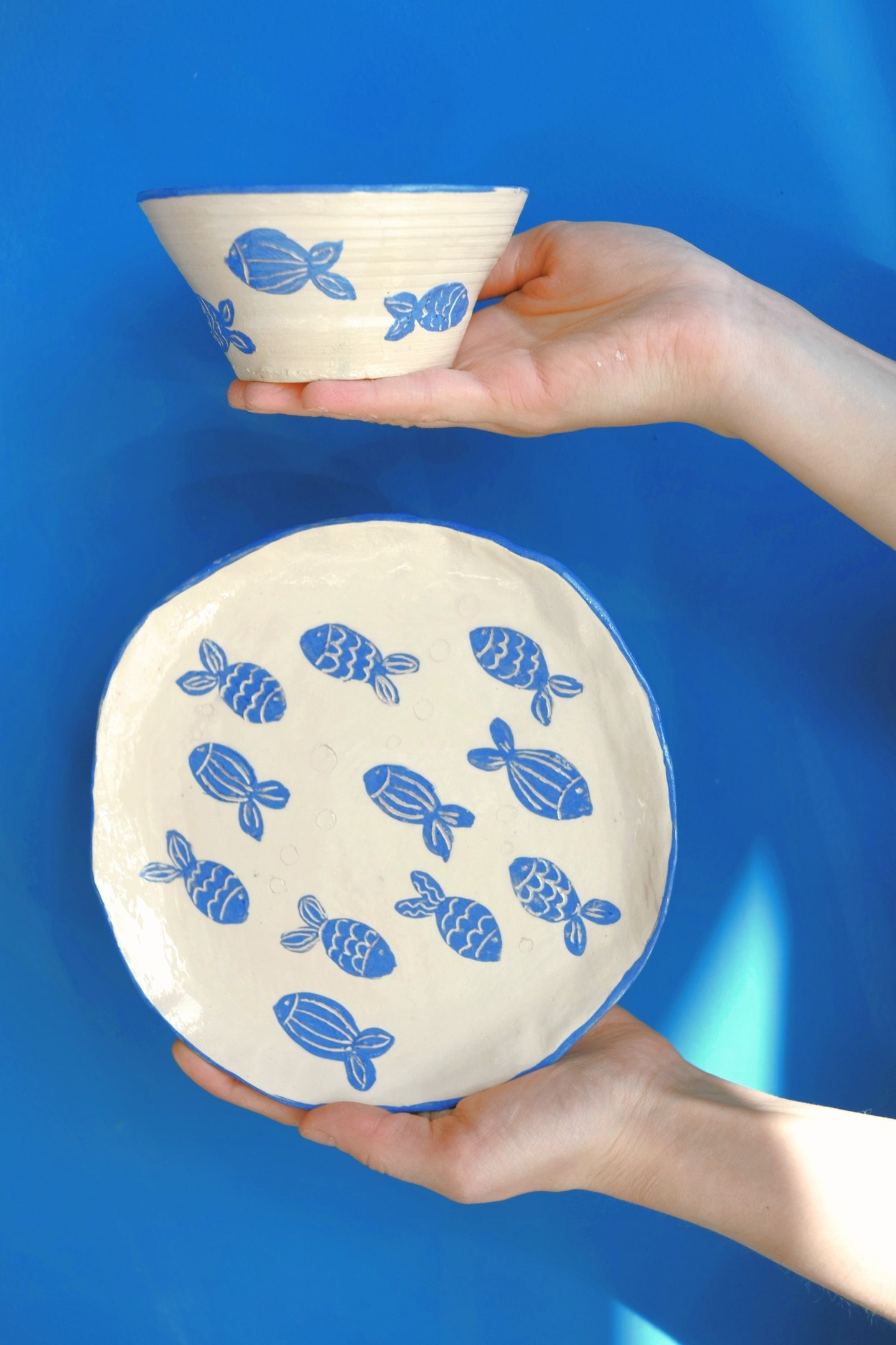 pottery making Toronto two matching painted pieces