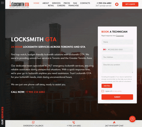 Анимация выбора услуги на Locksmithgta.ca
