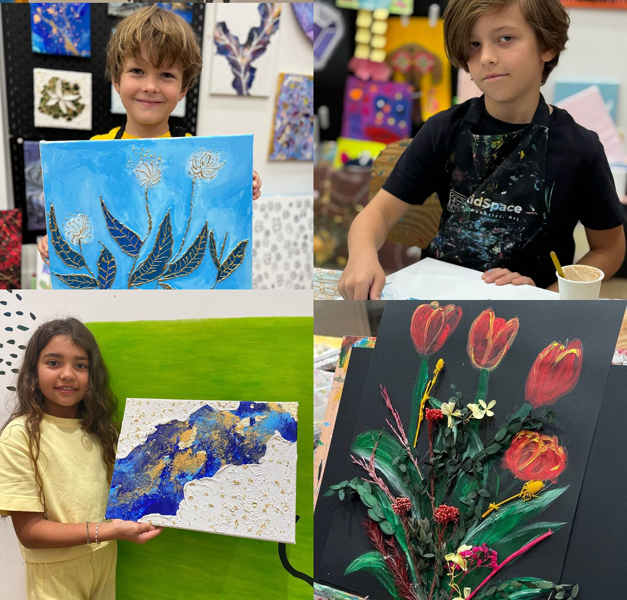 Children creating modern art projects