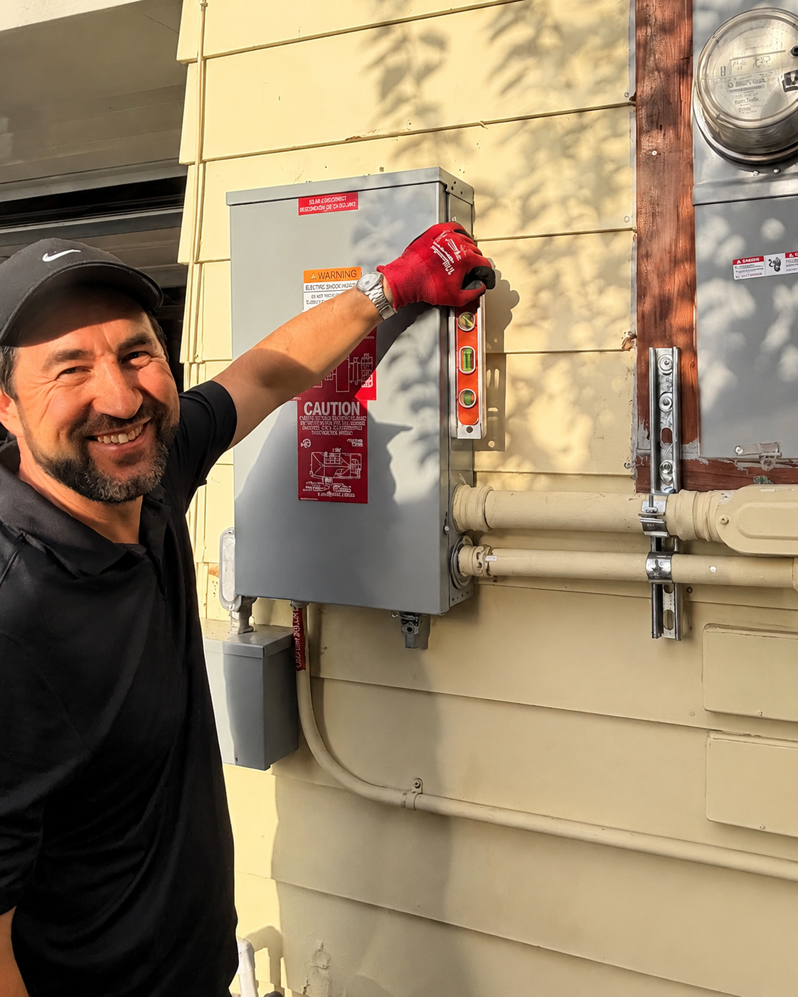 Azat Amirkhan working on electrical service equipment