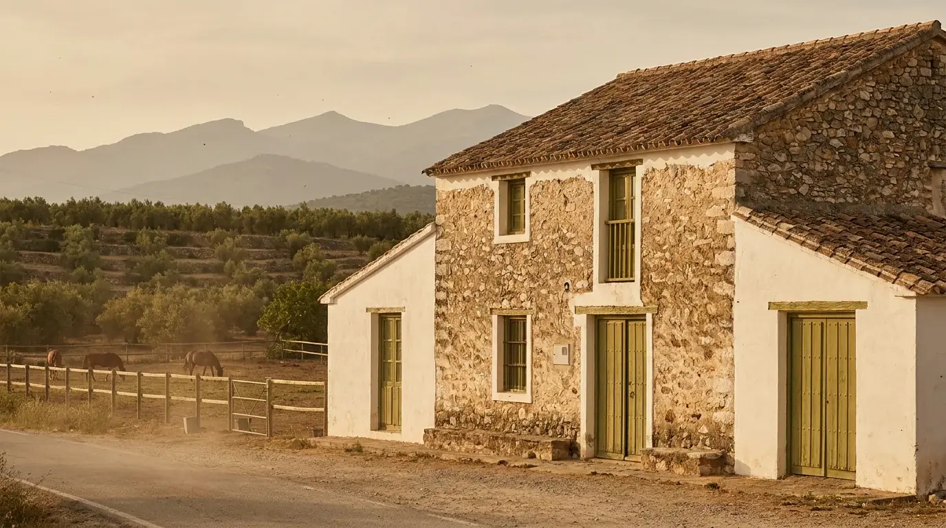 Traditional Andalusian finca country estate with olive groves near Ronda