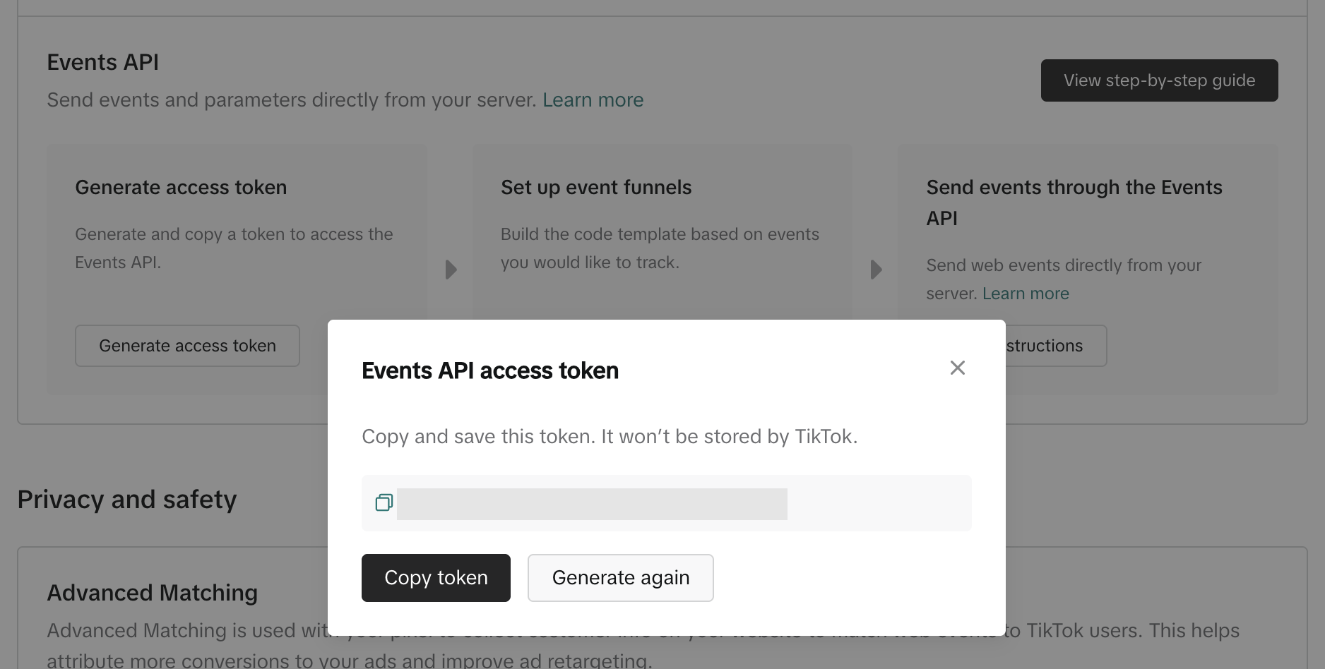 Создание токена доступа для Events API в TikTok