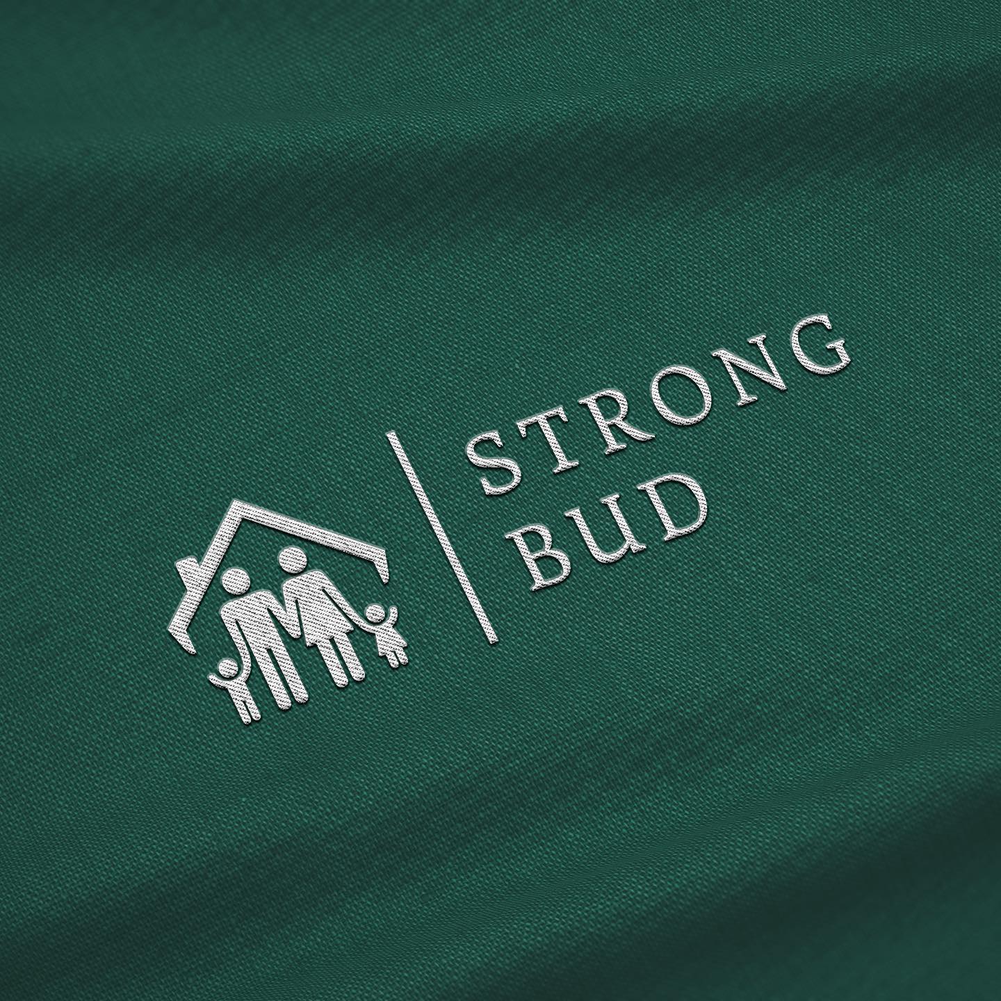 STRONG BUD logo on green fabric