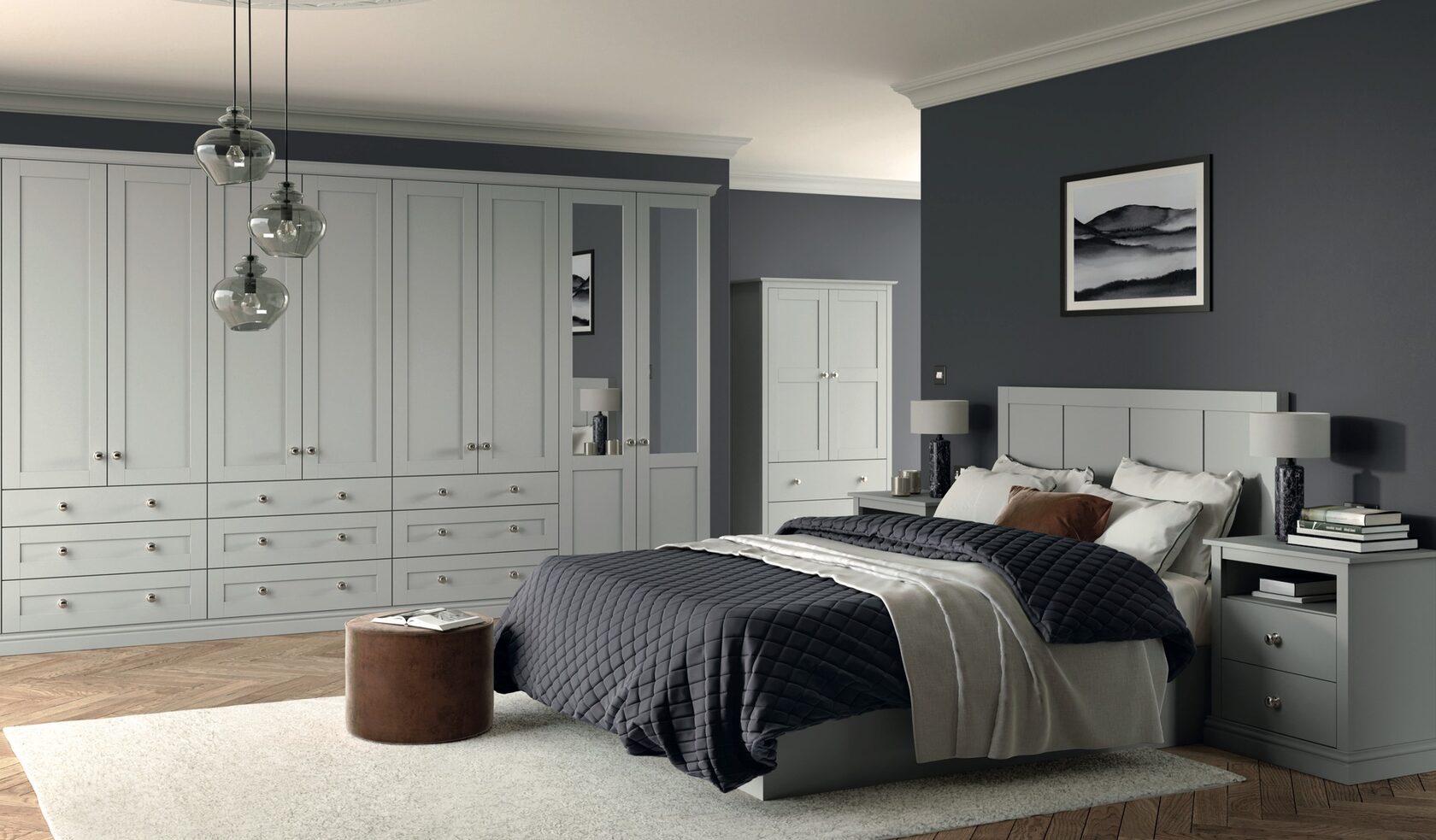 Bespoke bedroom headboard, bedside furniture and integrated lighting