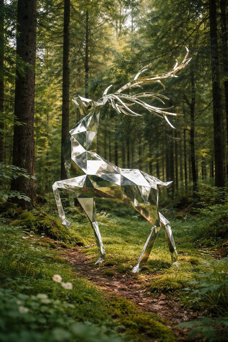 Sculpture miroir dans la nature