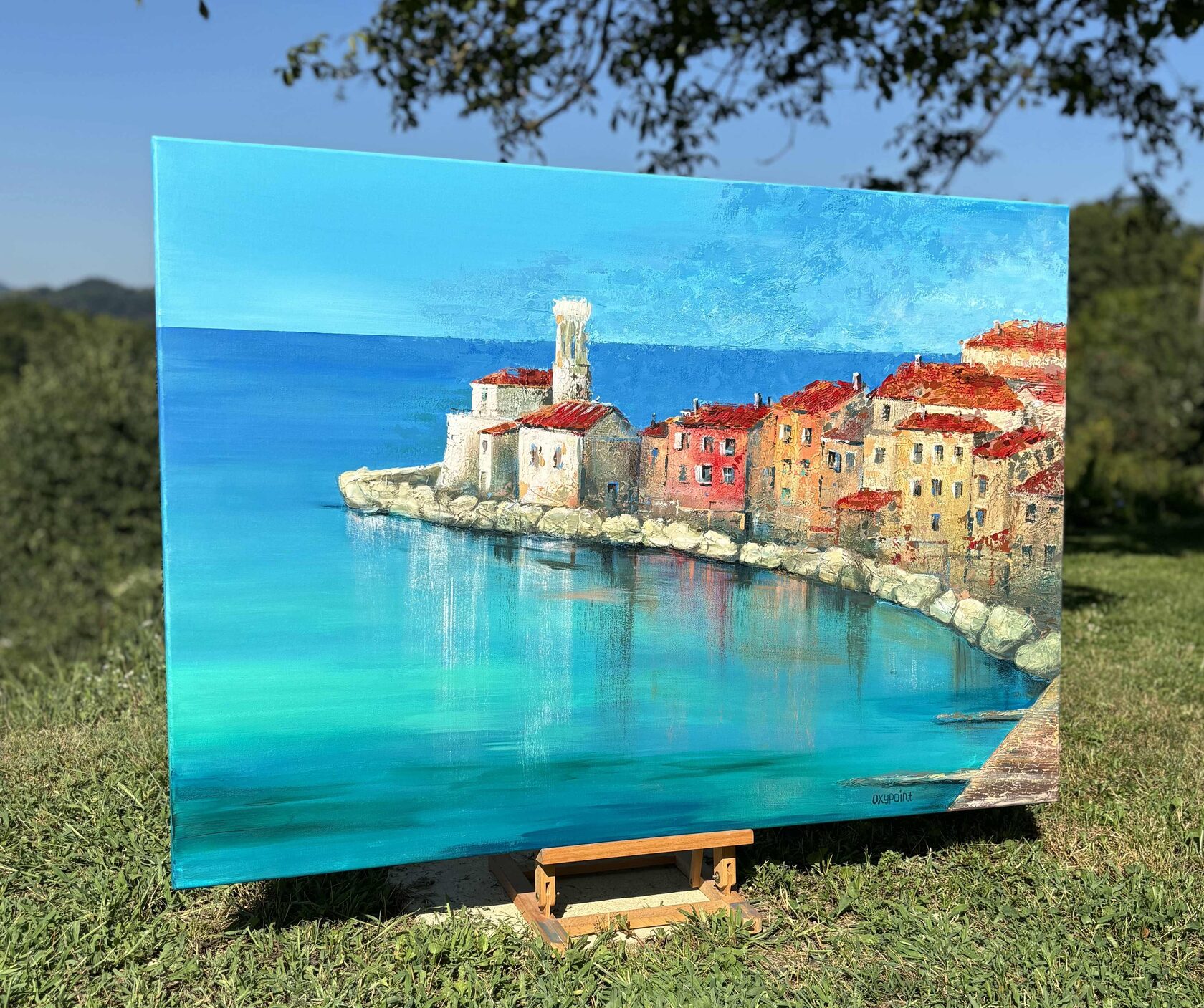 Acrylic painting Piran, mixed media, Slovenia, large wall art for sale, buy art from artist, buy original paintings, painting for sale Oxana Kravtsova Oxypoint