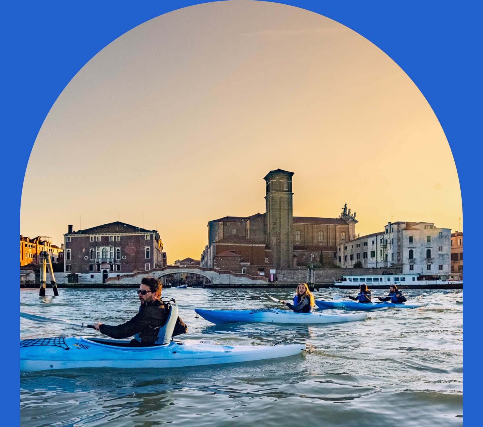 Kayaking in Venice during sunset