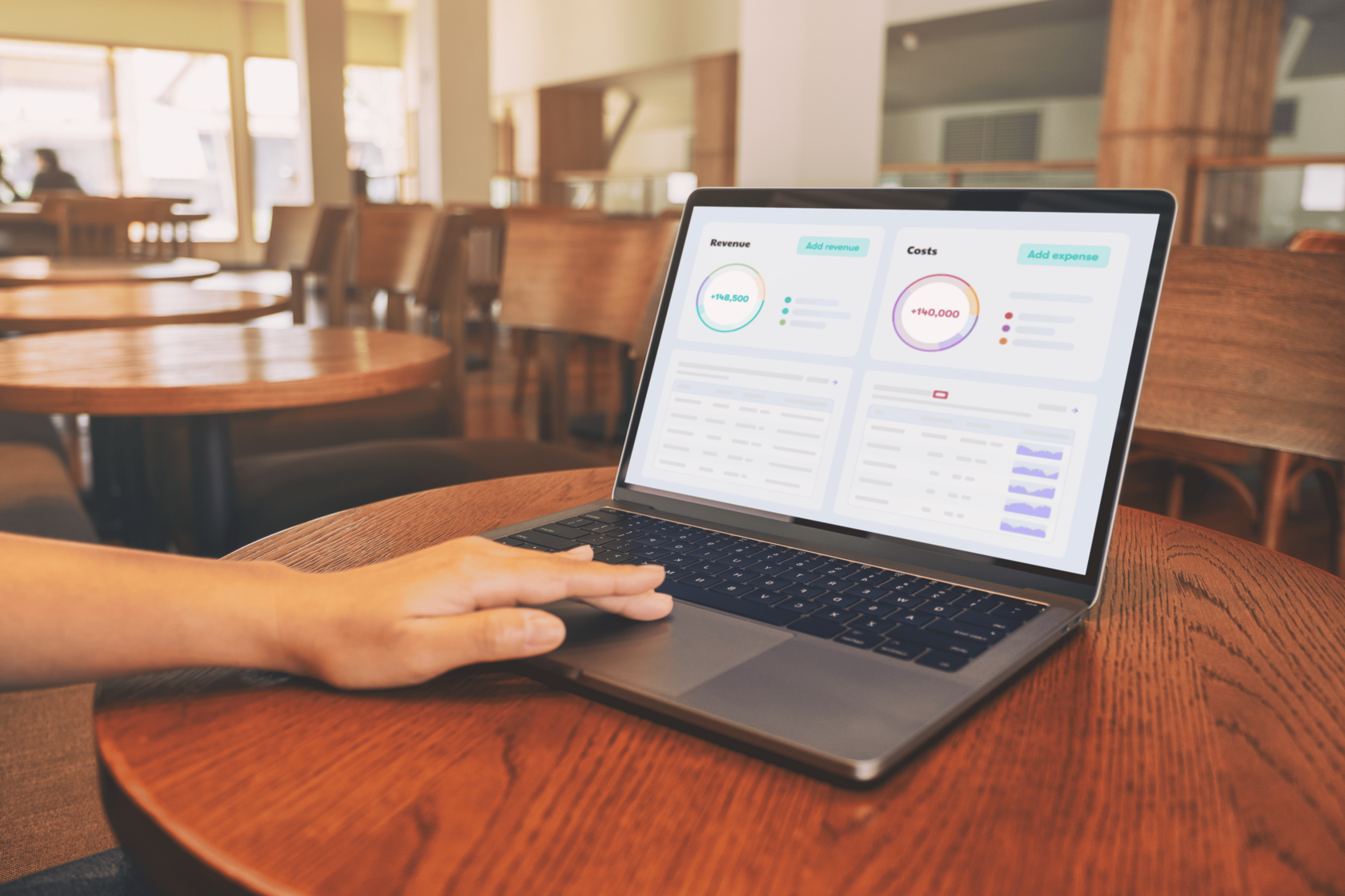 Dishboard dashboard showing restaurant cost control on a laptop screen