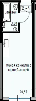 Планировка 1-комнатной квартиры в ЖК Пространство на Раскидайловской — вариант 3