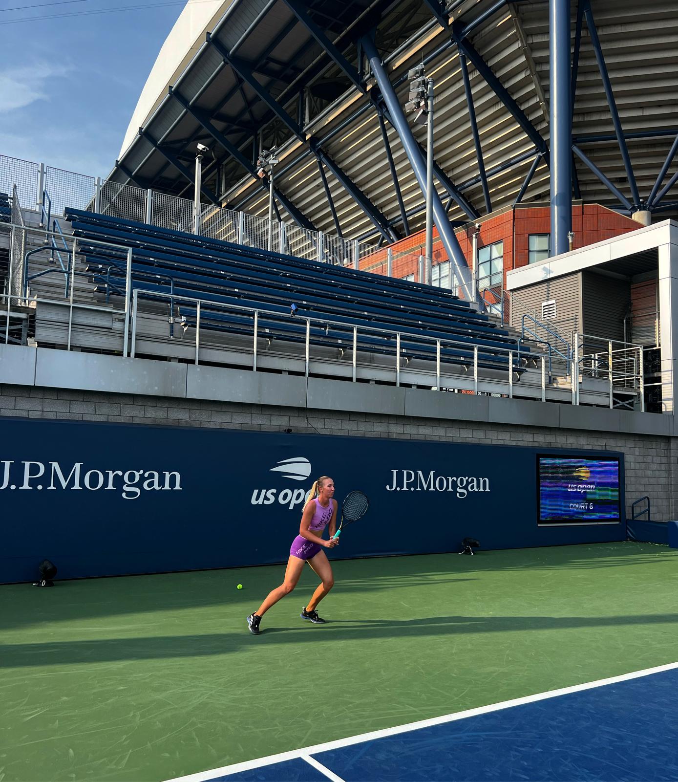 Player executing a serve in motion