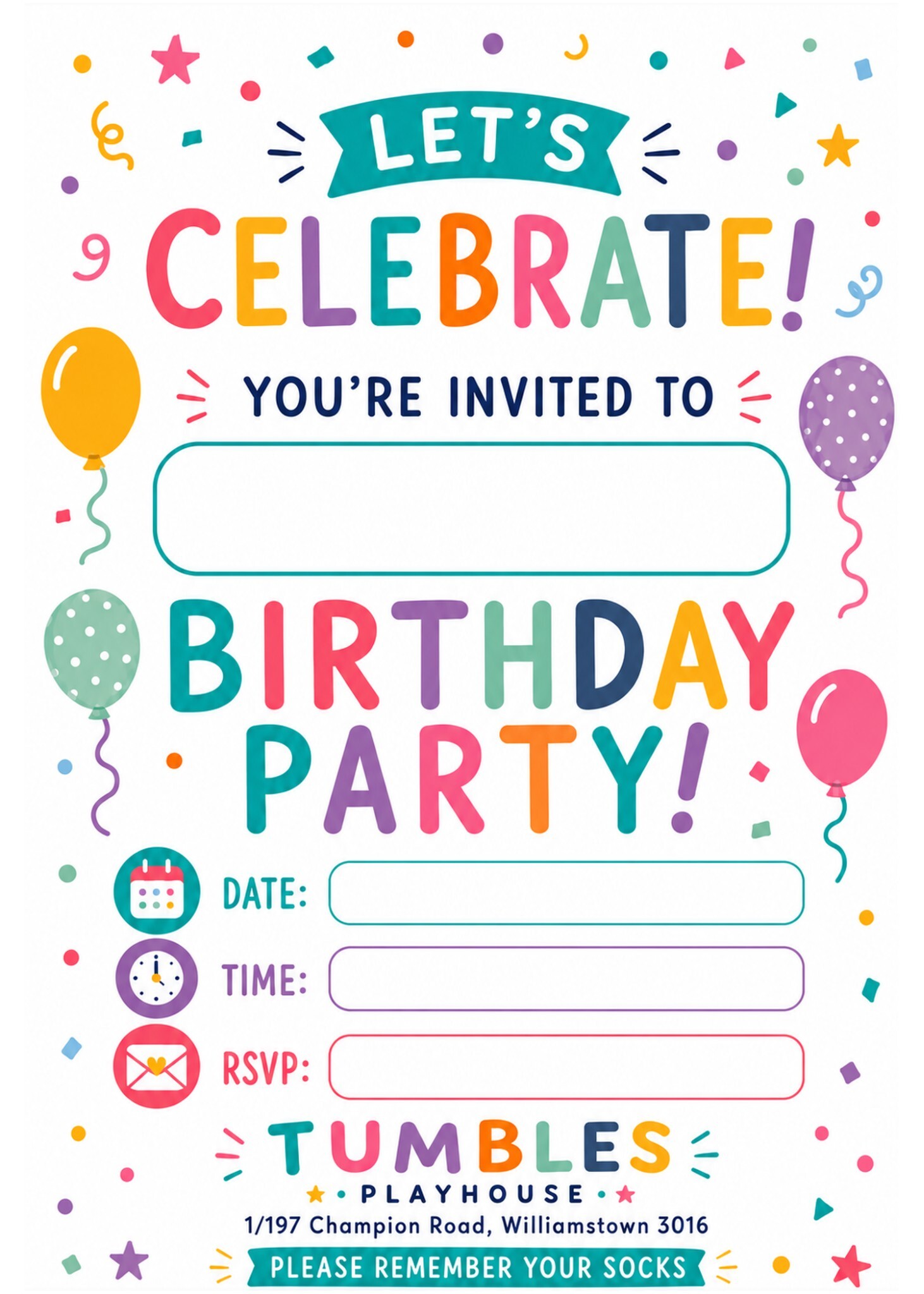 Tumbles birthday invitation preview