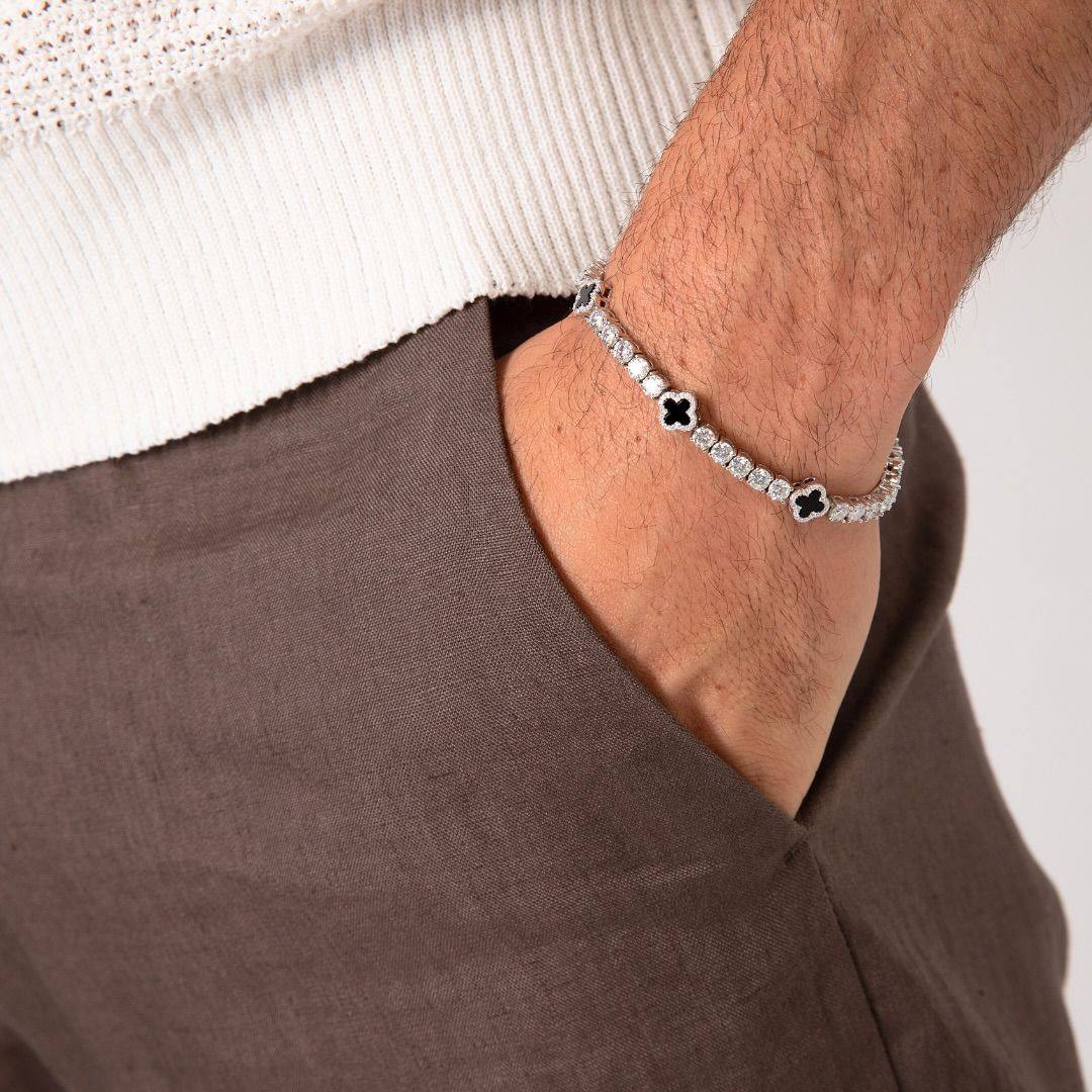 Tennis 4mm Black Clover Bracelet Steel ICED KYIV