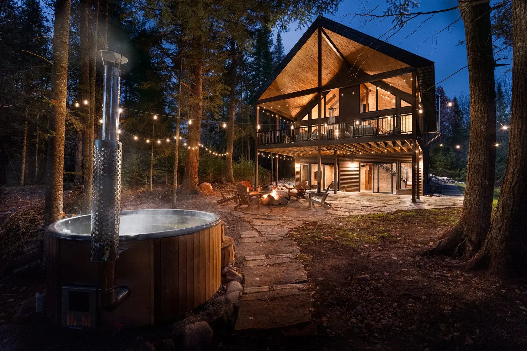 The cabin at night