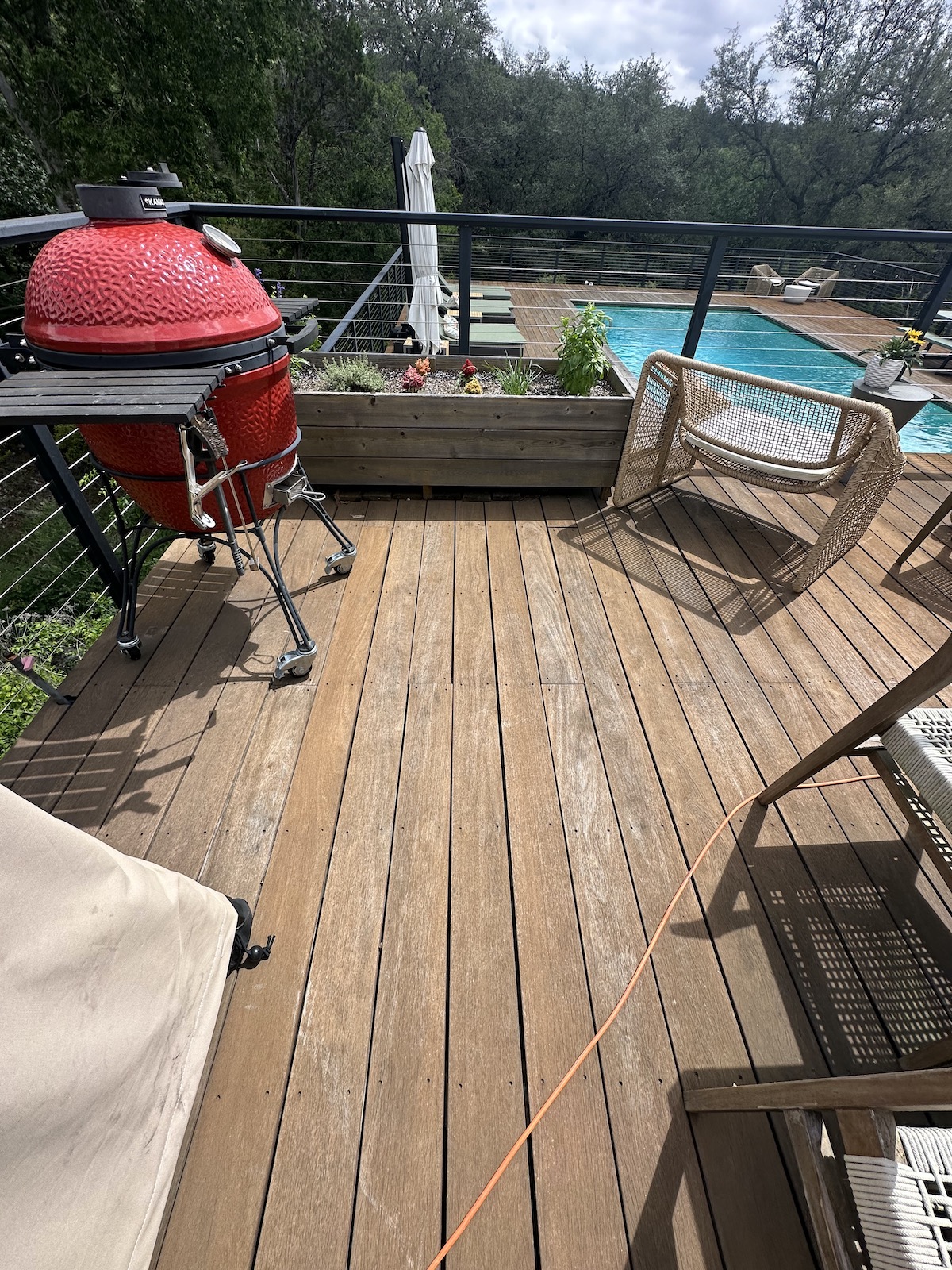 Prepared IPE deck boards during restoration in West Lake Hills TX