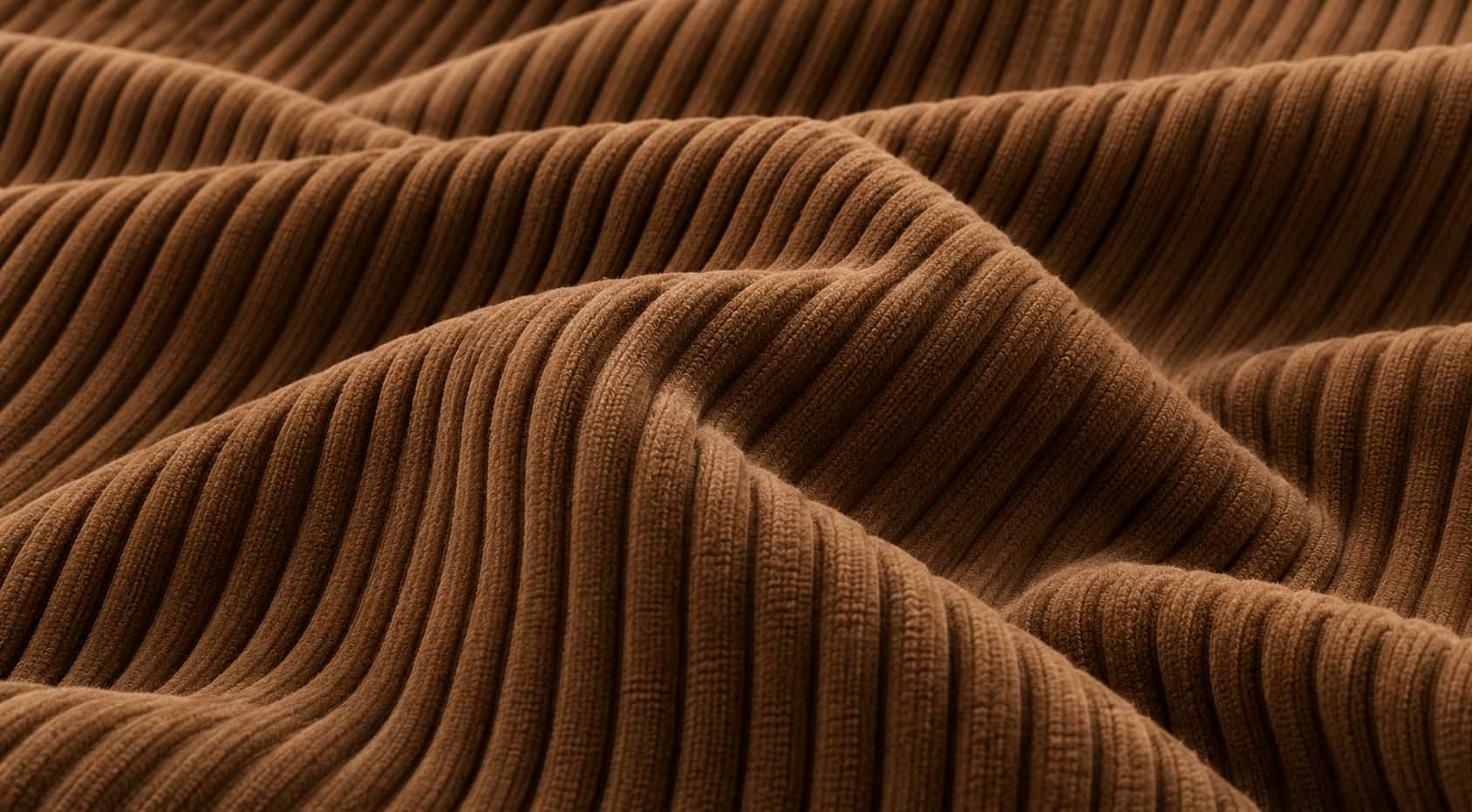 Nahaufnahme eines Cordbezugs mit breiten, weichen Rippen, in deren Rillen sich Staub sammelt. Shikardos Reinigung reinigt Cordsofas in Frankfurt immer in Rippenrichtung, damit keine Streifen entstehen.