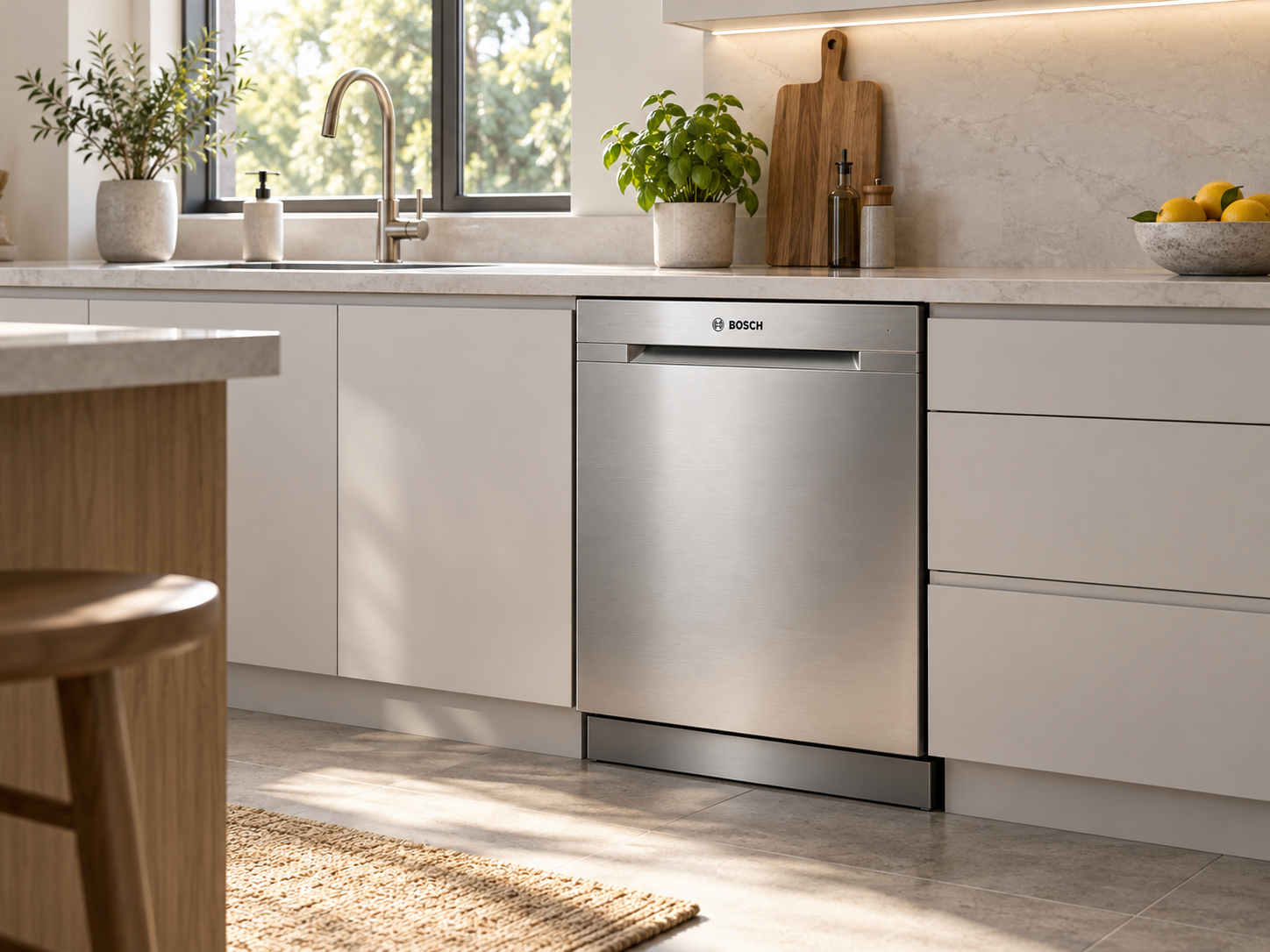 Built-in Bosch dishwasher in a kitchen