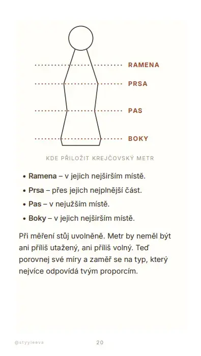Stránka z průvodce: kde přiložit krejčovský metr