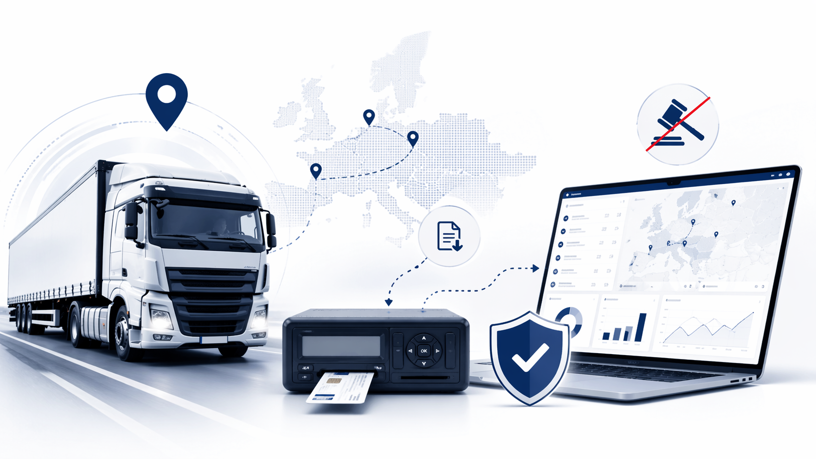 LKW-Flotte mit digitalem Compliance-Management und Tachographen-Fernauslesung