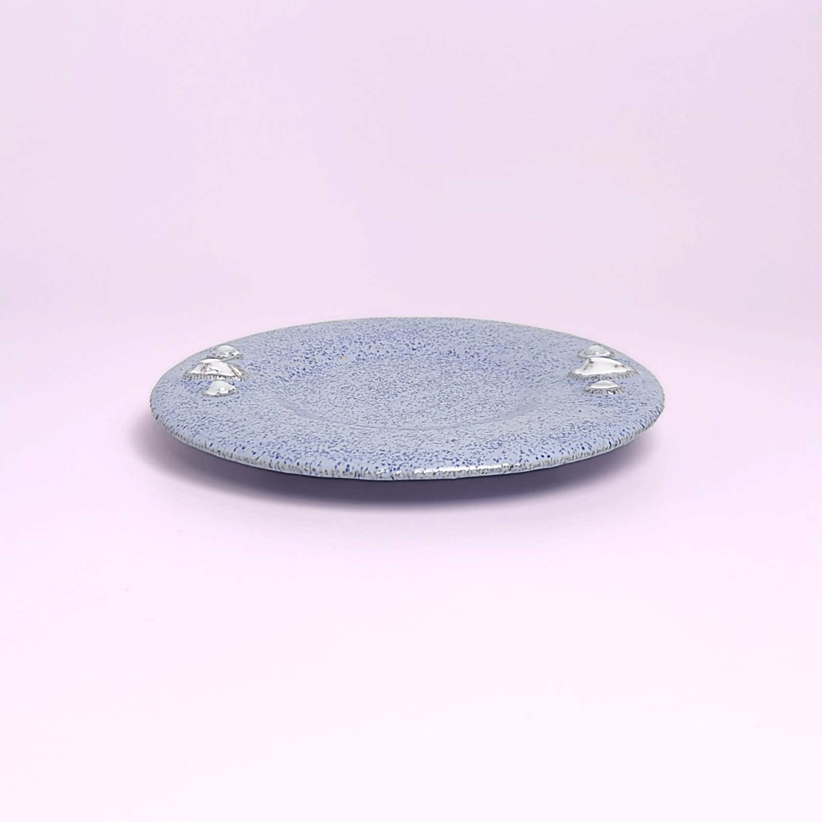 Unique handmade fairy-tale ceramic tea set shaped like a whimsical crystal-covered little monster, featuring a sculptural teapot and two matching cups with saucers