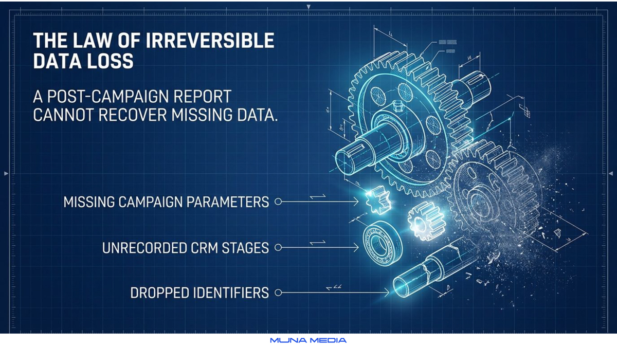 Missing campaign parameters, unrecorded CRM stages and dropped identifiers: data loss a post-campaign report cannot fix — Muna Media