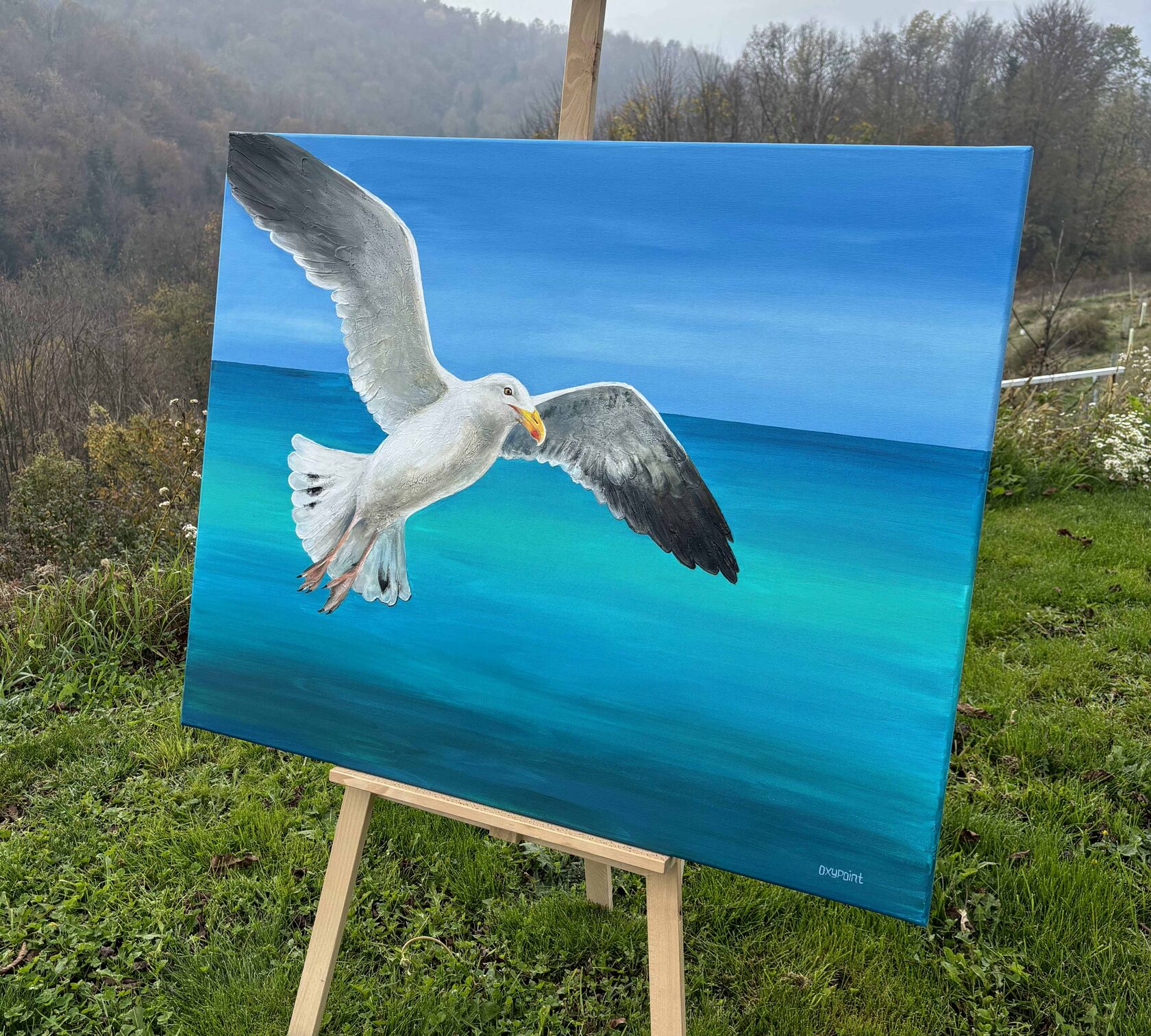 Acrylic painting seagull, mixed media, large wall art for sale, buy art from artist, buy original paintings, Slovenia, painting for sale Oxana Kravtsova Oxypoint