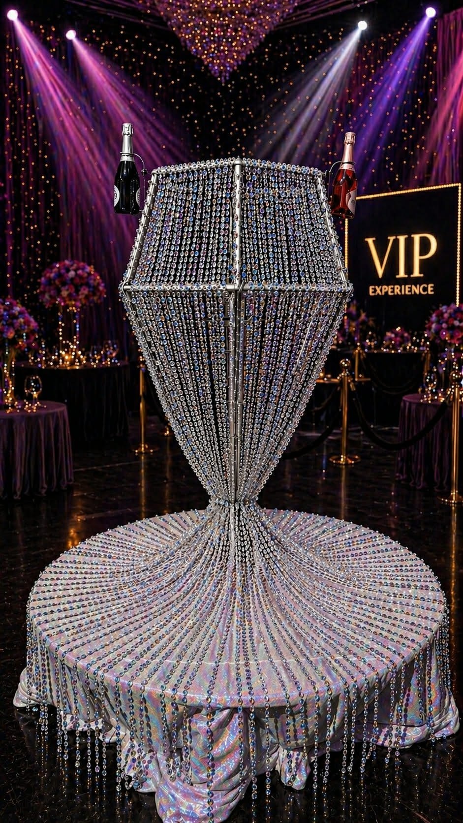 Champagne Pour Diamond Experience — crystal champagne glass prop at a VIP event