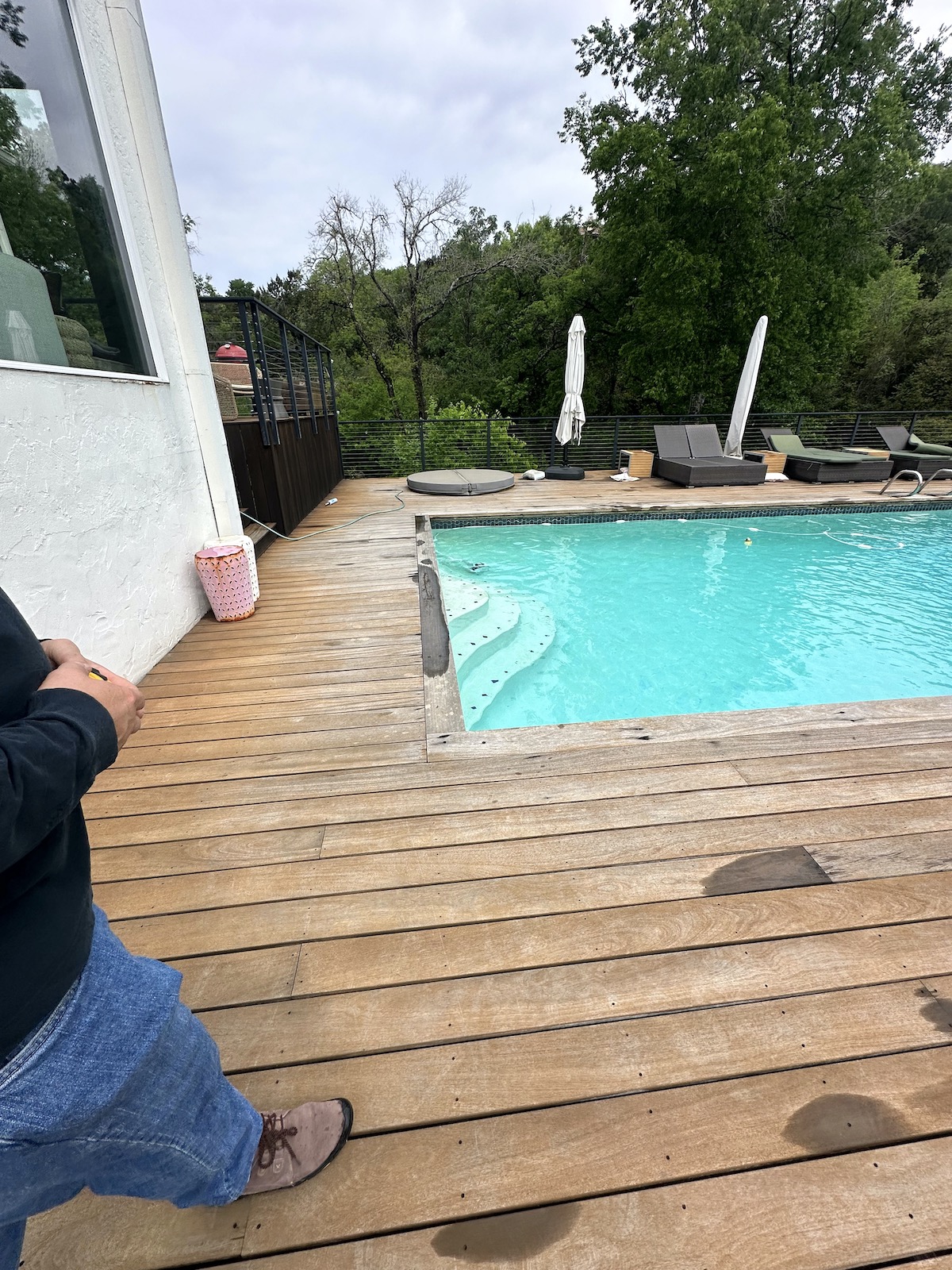 IPE deck restoration West Lake Hills TX — weathered deck overview before restoration