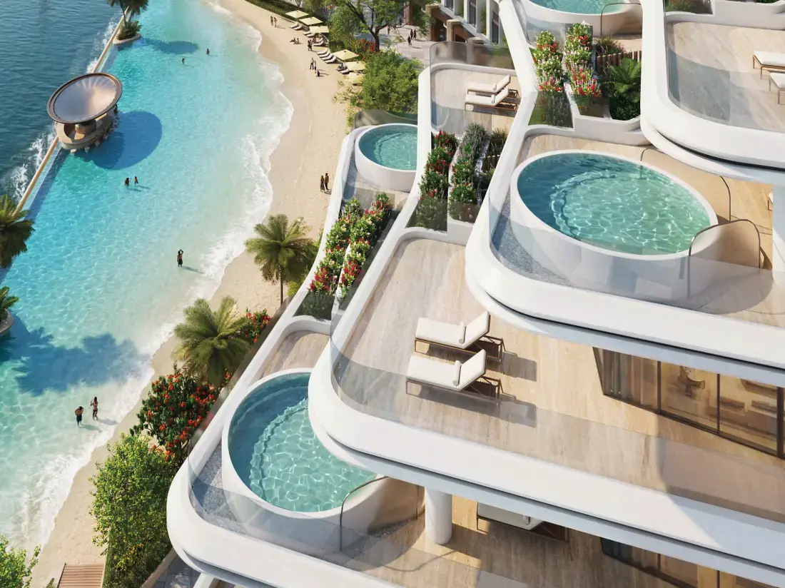 Sobha City Abu Dhabi beachfront pools and shoreline