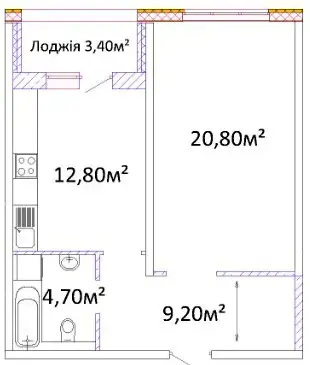 1-комнатная квартира в ЖК Оскар — вариант 4