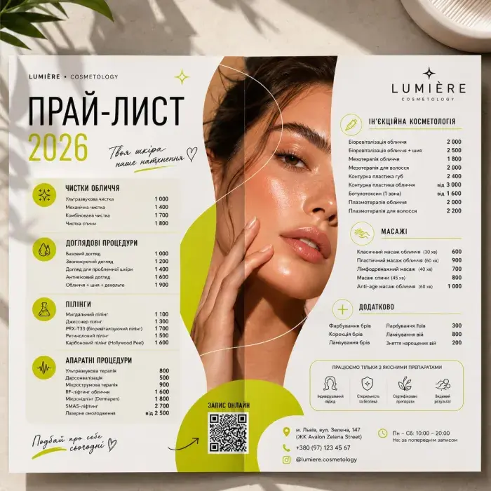 Price list design for a beauty salon