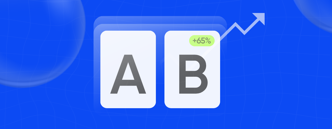 A/B testing with growth indicator — version B performs better by +65%