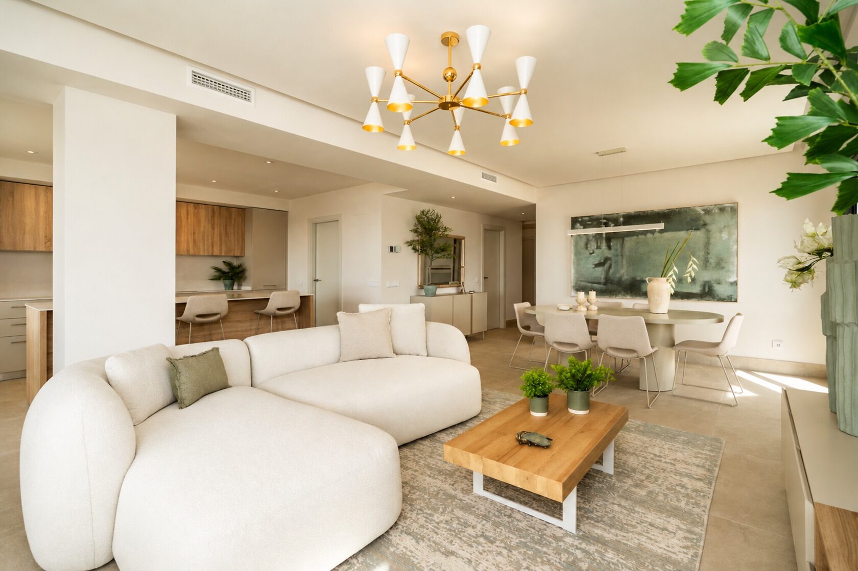 Living room in a completed home, opening to the terrace