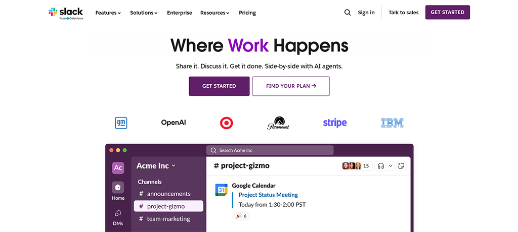 SaaS landing page example — Slack.