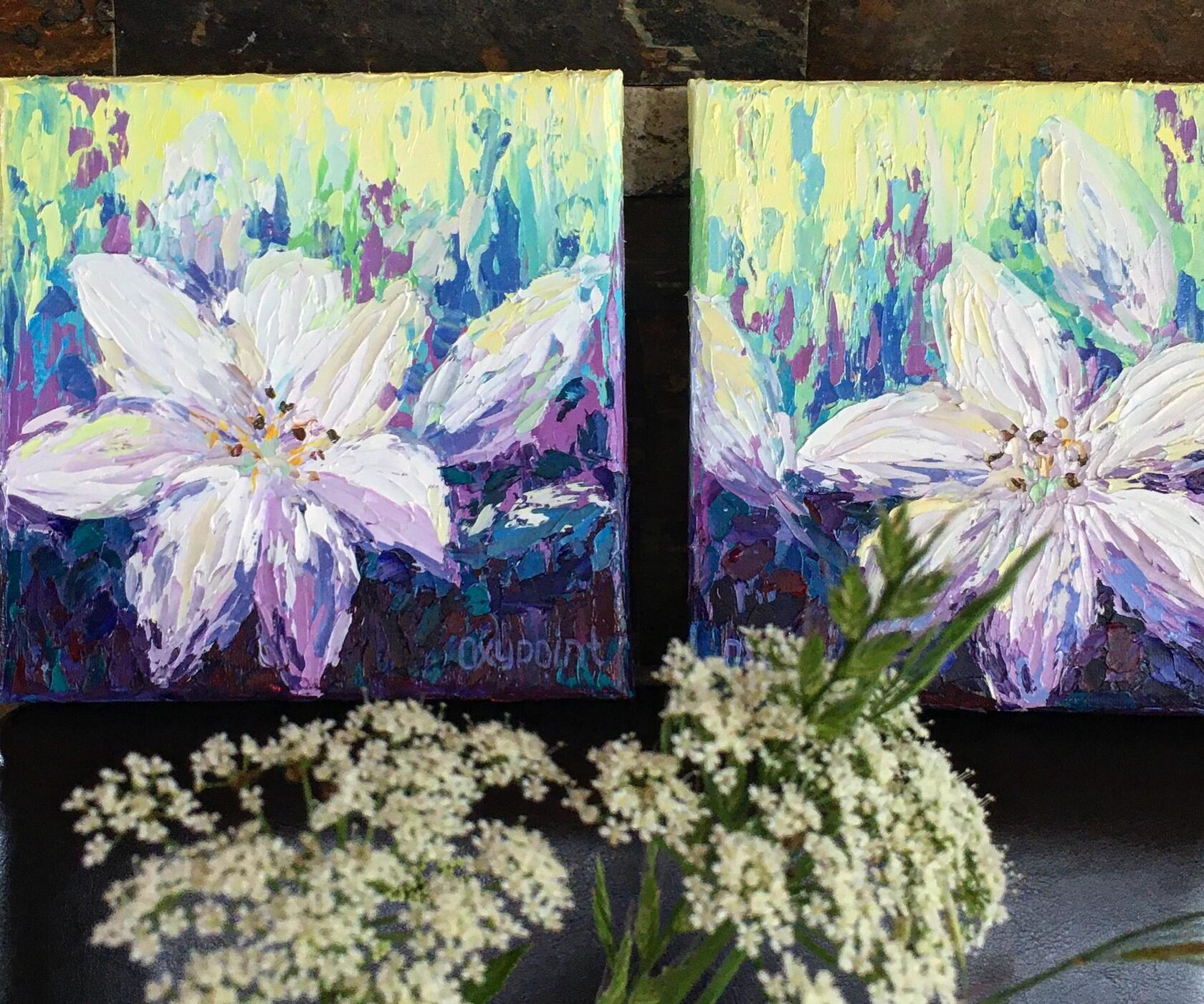 lily oil painting, flowers abstract art, flower knife painting, artist OXYPOINT Oxana Kravtsova