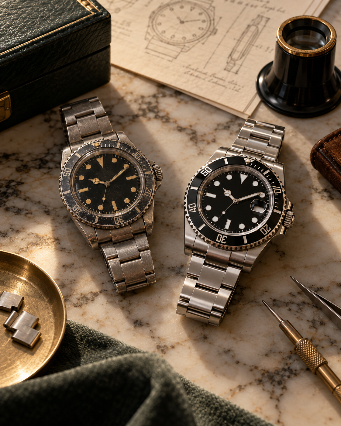 Vintage and modern Rolex watches compared for condition, originality, completeness and collector value