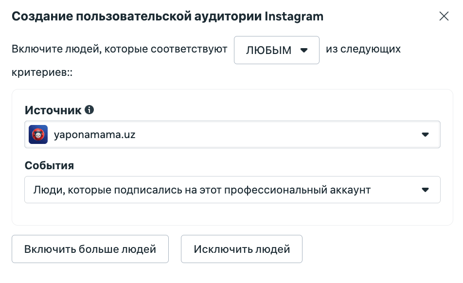 Custom Audience по профилю Instagram
